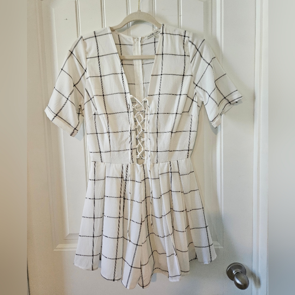 Charlotte Russe White Grid Lace-Up Romper